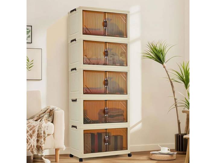 Garvee Penderie souple -Armoire De Rangement Pliable- en Plastique Robuste – Portes Magnétiques – Boîte De Rangement Empilable