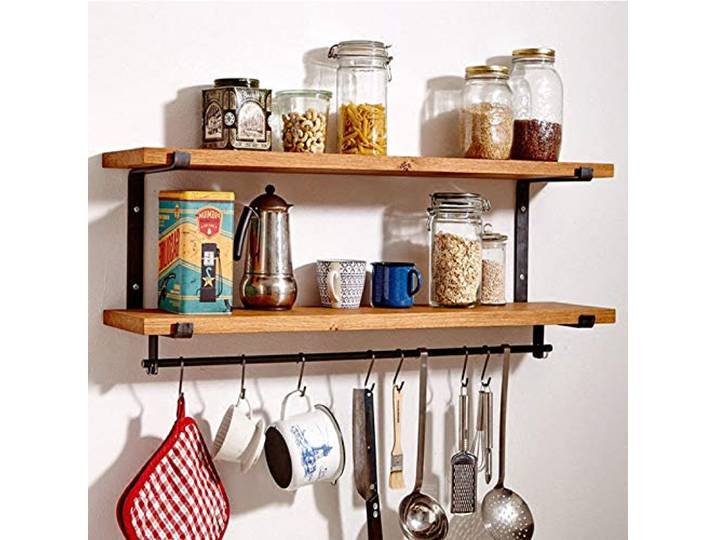 WYFZT Coffee-Regal-Wand montiert, Küchenregal mit Brackets, Becher Rack Coffee Bar Regal, Rustic Schwimm Abstellflächen Wand-Dekor-l-hängende Wand-Rack for Küchengeräte, Jahrgang Industrie