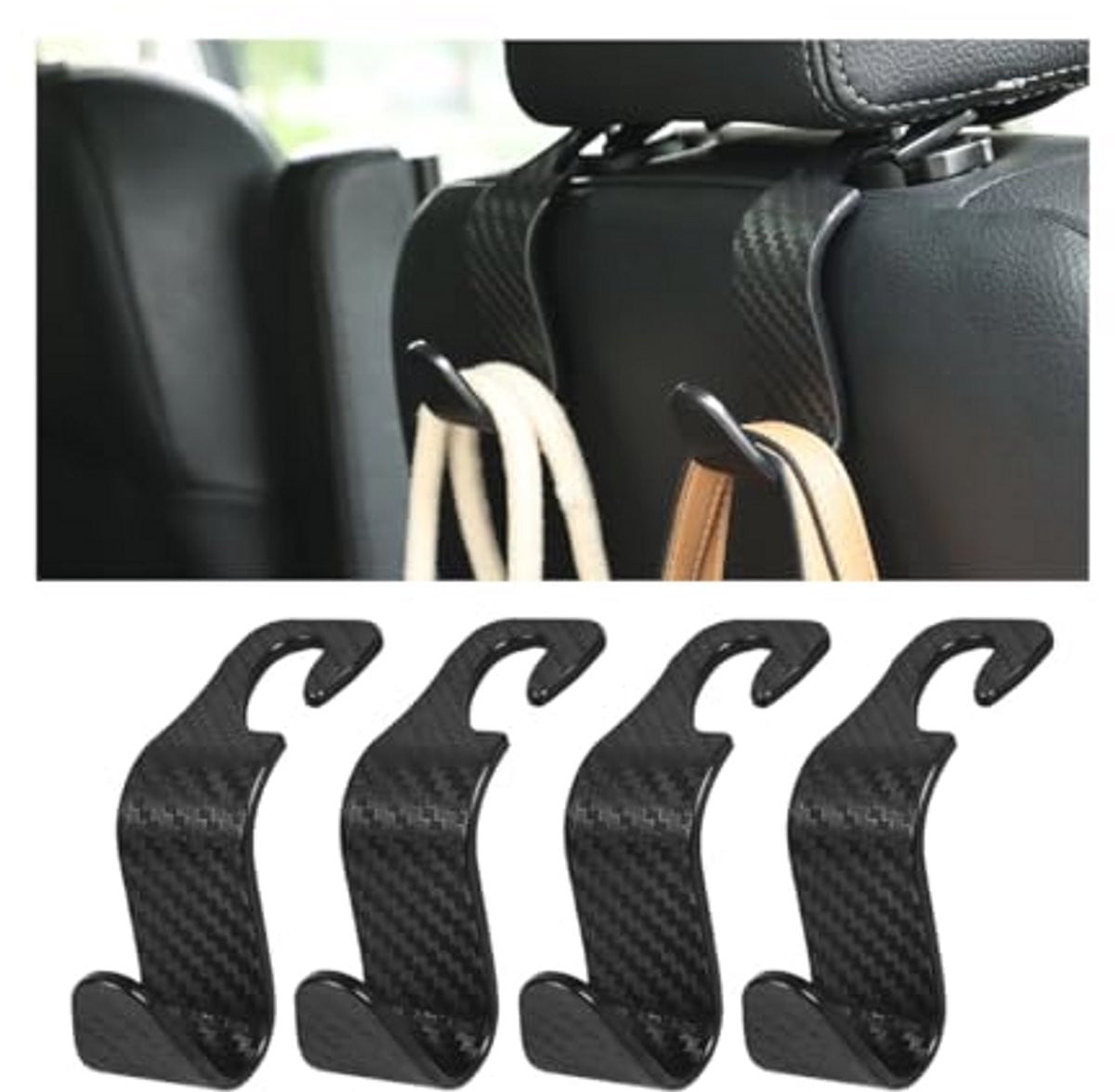 8sanlione Set van 4 Auto Achterbank Hoofdsteun Haken - Universele Multifunctionele Opslag Organizer voor Handtassen, Portemonnees en Rugzakken