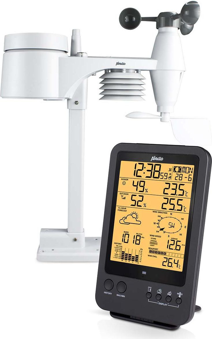 Alecto WS-4700 Weerstation met Binnen- en Buitenvochtigheidsmeter, Thermometer en Barometer, Zwart