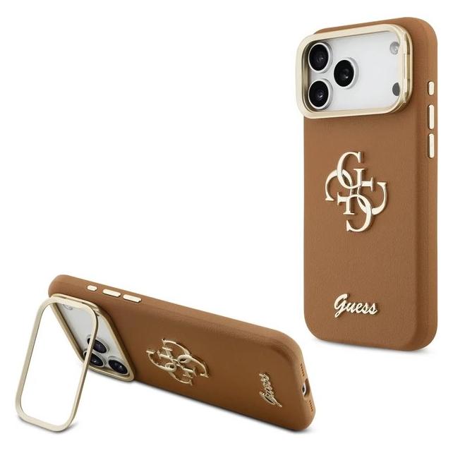 Guess PU Grained 4G Logo Stand Camera Frame Case für Apple iPhone 17 Pro - brown (Apple iPhone 17 Pro) (GUHCP17LPCS4GSW)