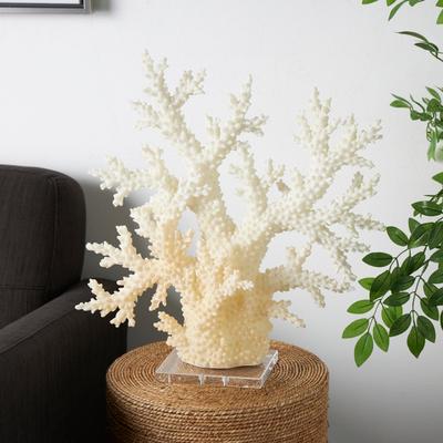 ARCILLA ELEMENTAL Cream Polystone Coral Sculpture with Clear Acrylic Base