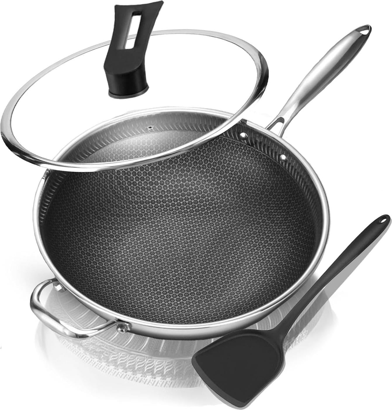 Non-stick wokpan van roestvrij staal in het zilver