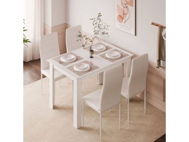 Mondeer Ensemble table à manger avec 4 chaises table salle à manger et chaises pour cuisine salon 120Lx80Px75H cm Blanc