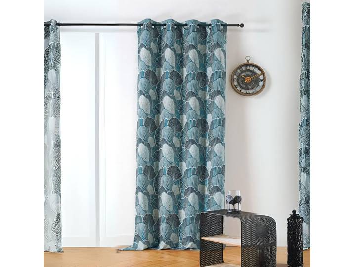 Rideau imprimé feuilles de ginko polyester bleu 135x240 cm