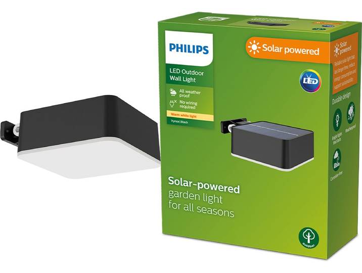 Philips Vynce solar wandlamp vierkant - zwart