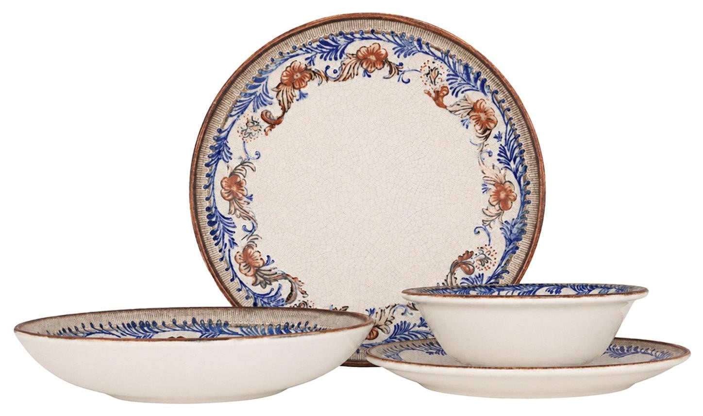 Bonna Serviesset Medium - 24-delig porseleinen servies voor 6 personen met retro bloemenmotief
