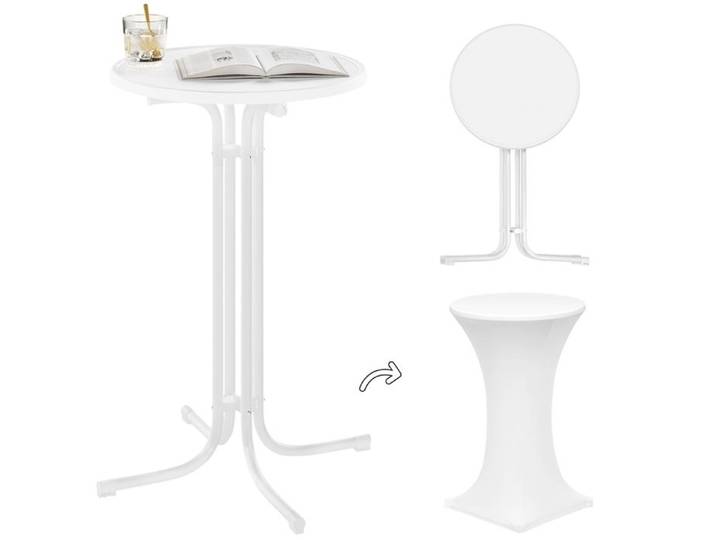 Table Haute Pliante - WOLTU Table bar Ronde - Nappe incluse - Cadre métal - Blanc 70x70x110cm