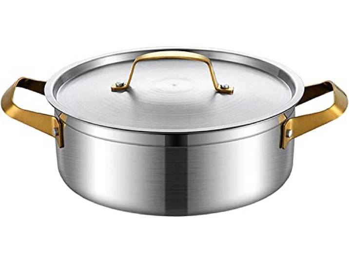 Hot Pot aus Edelstahl mit Deckel, chinesischer Shabu-Shabu-Topf mit zwei Geschmacksrichtungen und Trennwand, doppelseitiges Suppenkochgeschirr für Induktionskochfeld/Gasherd/Heißbrenner, für Familie