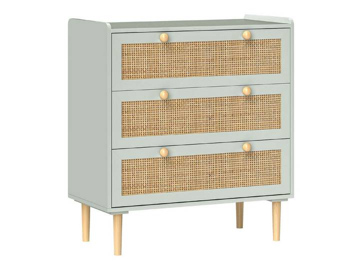 FELIXLEO Wickelkommode Schlafzimmer Kommode mit drei Schubladen Rattan Fronten Grün