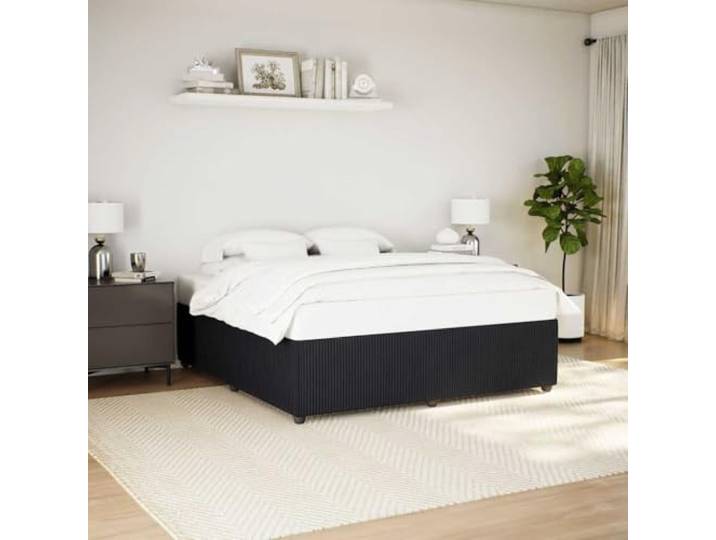 RJPLMFV Bettgestell, Velours, Schwarz, 200 x 200 cm Ohne Matratze, Lattenrost inklusive, robuste Füße, weicher Stoff, Schlafzimmer