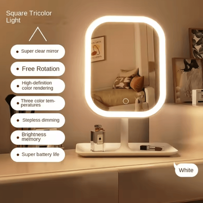 Inspire Curations LED Vanity Makeup Mirror With 3 Color Lights Lighted Makeup Mirror Touch Control Desktop Dressing Mirror white