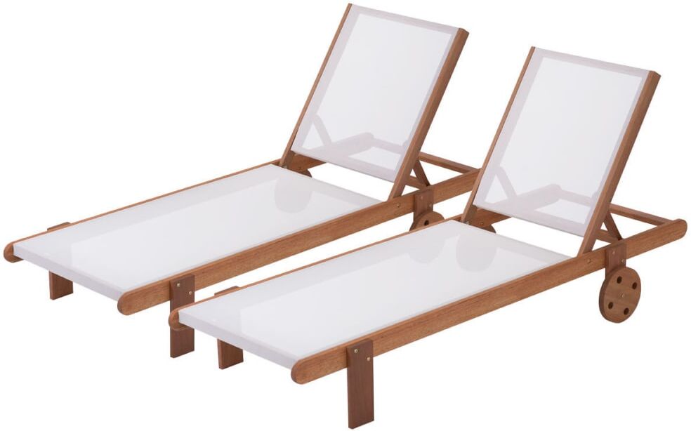 Habitat & Jardin Lot de 2 bains de soleil en bois ecru l193 Beige 193x80x71cm