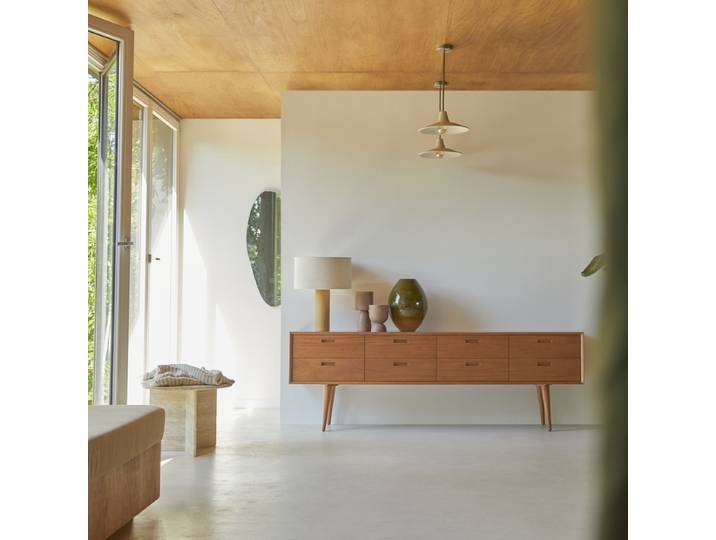Flache Kommode aus massivem Mahagoniholz Magda 50's - Natur - Mahogany