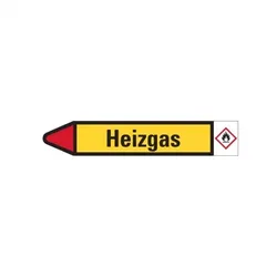 Aufkleber I RKZ-Etikett Heizgas, links, gelb/schwarz/rot, für Ø 15-25mm, 96x17mm, 8/Bogen