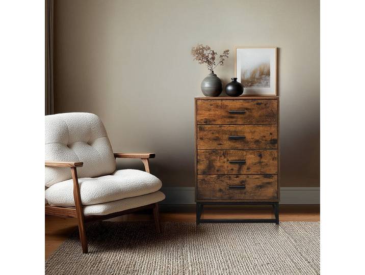 Buffet / Commode Vinstra 60x38\,5x83\,3 Cm 4 Tiroirs Marron Hjh Living