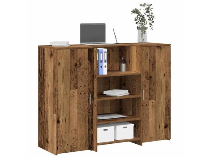 Empfangstheke Holzwerkstoff Altholz-Optik 135x50x103,5 cm mit Schrank Rechteckige Form, Arbeitsplatte, Stauraumschrank, Seitenwand, für Büro, Hotel, Praxis, Salon