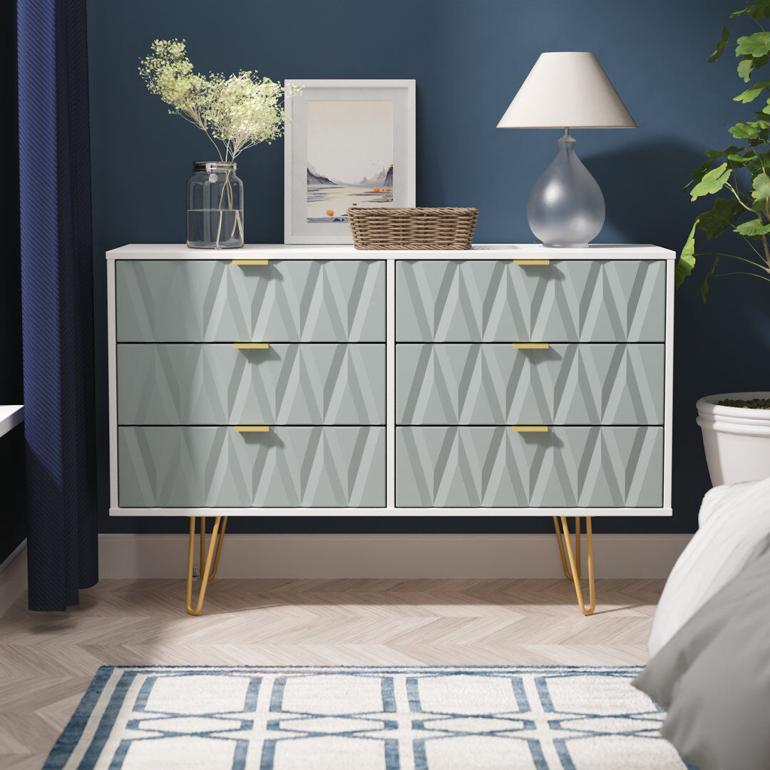 Canora Grey Baturhan 6 Drawer Wide Chest (Ready Assembled) Duck/White 76cm H X 115cm W X 40cm D