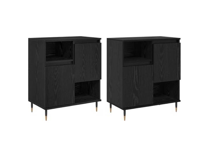 GHVBNMF Sideboard 2er Set Schwarz Eichen-Optik Kommode 60x35x70 cm Vielseitiger Beistellschrank im 2er Set für Wohnzimmer und Esszimmer mit Scharniertüren und stabilen Metallbeinen.