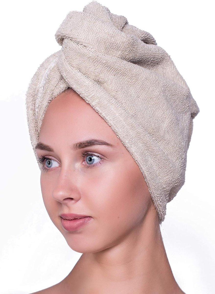 Beige Haar tulband voor handsfree drogen van je haar