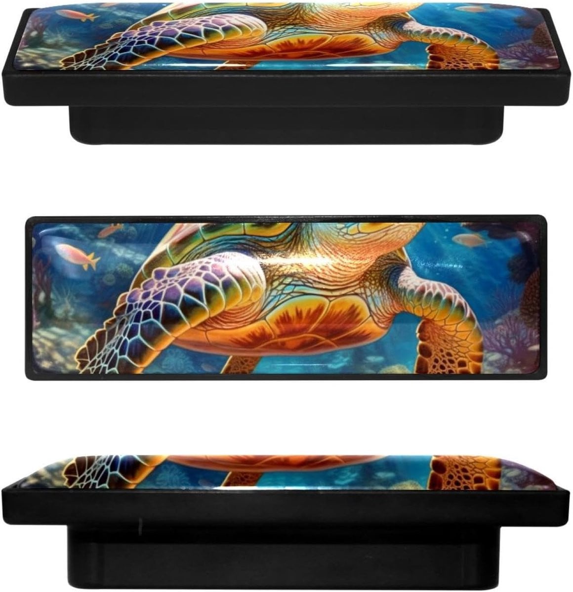 Set van 4 rechthoekige glazen kastknoppen met zeewereld design voor meubels en lades