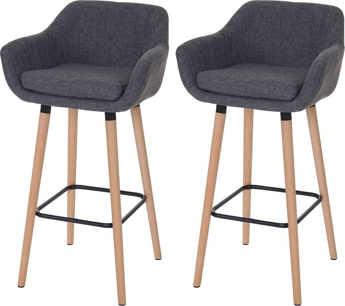 Cosmo Casa Set van 2 Barkrukken - Scandinavische Tellerstoelen - Grijs Textiel