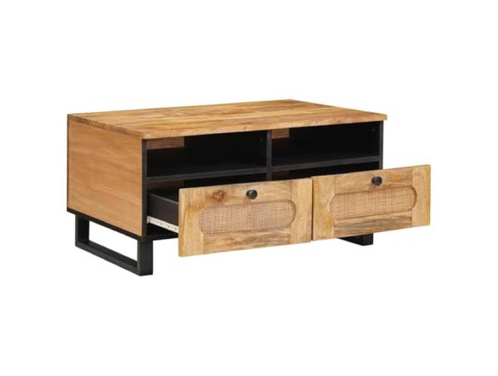 Couchtisch Eiche Handwerk 80x54x40cm Holz aus Mango Mangoholz Massivholz, braune Oberfläche, schwarze Akzente, funktionale Schubladen, rechteckige Form, Wohnzimmer
