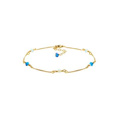 Fußkette ELLI "Fußschmuck Basic Strand Bead Kristalle 925 Silber" Gr. 22, blau (dunkelblau), Fußketten, Damen, Silber 925 (Sterlingsilber)