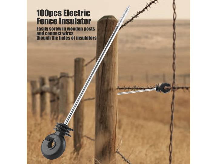 Isolateurs de clôture électrique, 100 pièces, anneau en plastique, clôture électrique, isolant à vis longue Distance pour poteau en bois