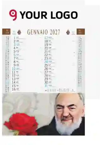 Calendario San Pio trimestrale 12 fogli, carta patinata 29x47 cm Personalizzate o neutre