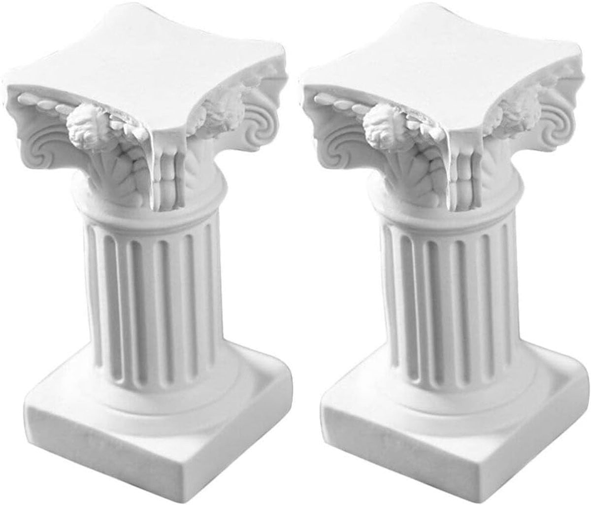 Romeinse Zuil Kaarsenhouder - Decoratieve Kandelaar in Wit - 6.9 x 3.3 cm