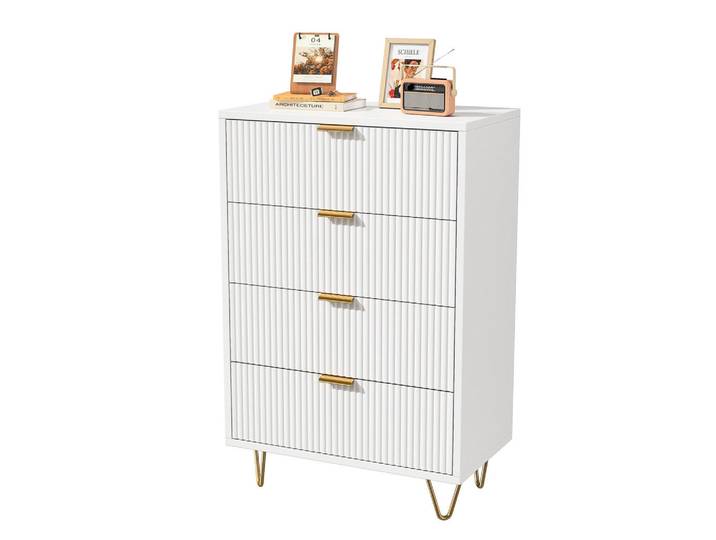 Shopentra Sideboard Weiß 4 Schubladen Modern, 34x91x60 cm, Kleinmöbel, Kommoden, Kommoden