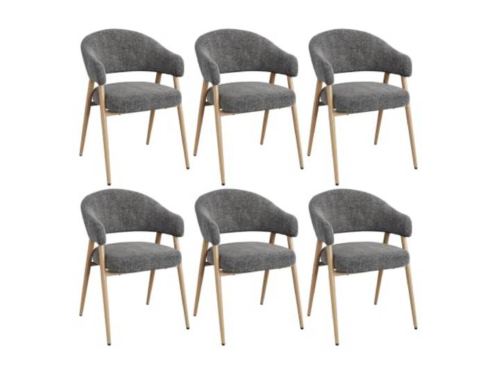 WOLTU Esszimmerstühle 6er Set Chenille Polsterstuhl Dunkelgrau Beine in Holzoptik, Runde Rückenlehne, Weich gepolstert, Belastbar bis 150 kg, Für Esszimmer & Küche, Wohnzimmer & Café