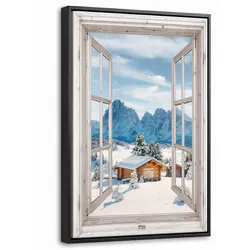 LEINWAND Bilder mit Rahmen - Winterlandschaft - Hütte - Berge - Ausblicke - Aussicht - Natur - 20x30
