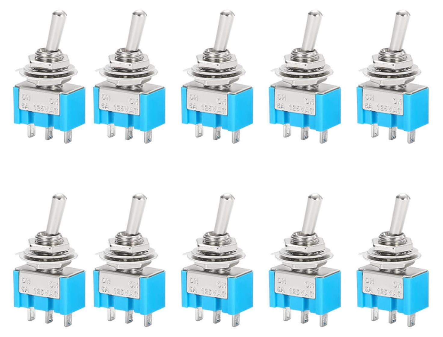 Dripio Miniature tuimelschakelaar MTS-103, 3-polig, 3 posities, 12V, blauw, 10 stuks