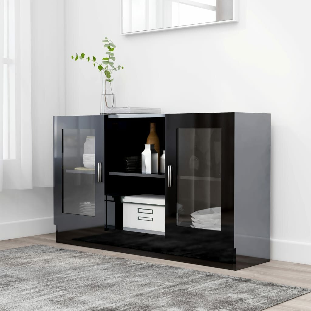 Vitrine Kabinett High Gloss Schwarz 47.2"x12"x27.6" Chipboard