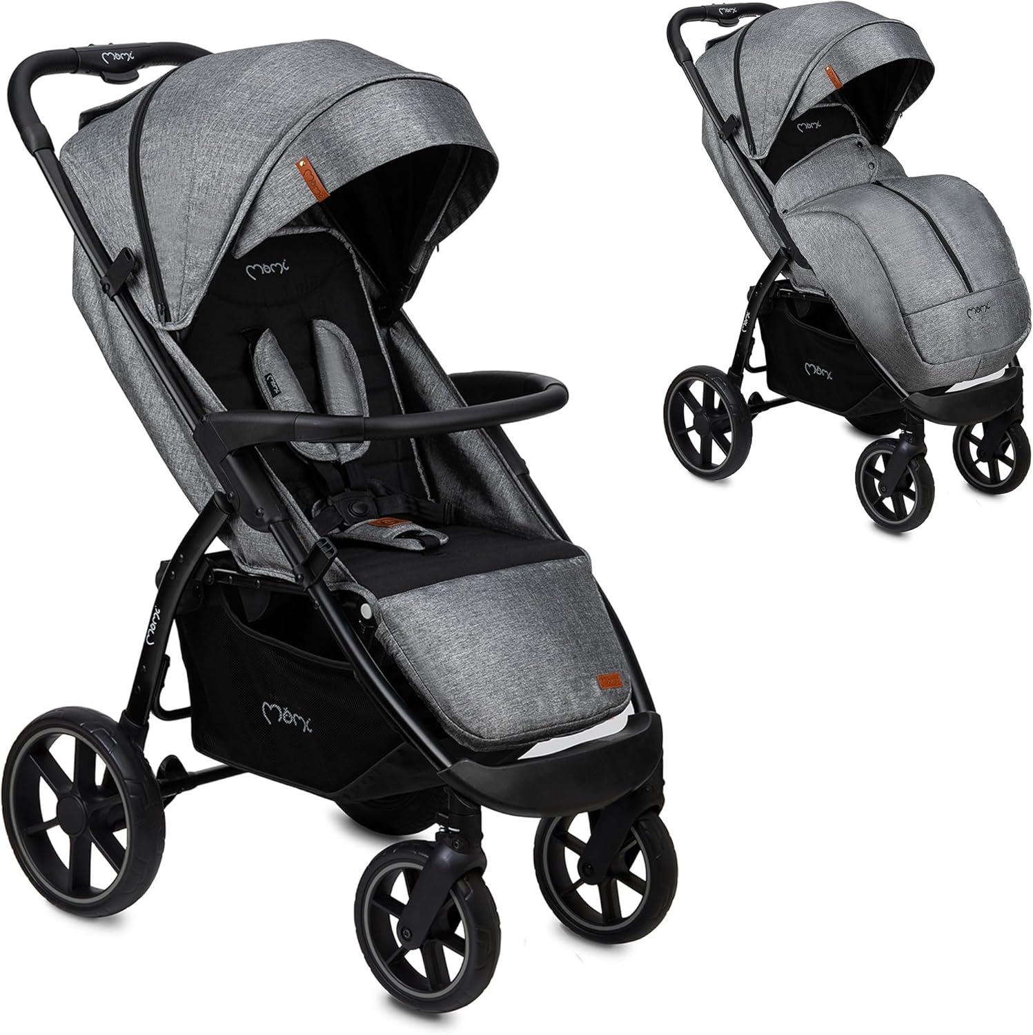 Miya EVA Kinderwagen, ab dem 6. Lebensmonat (bis 22 kg), verstellbarer 5-Punkt-Sicherheitsgurt, Einkaufskorb, Fußsack, Getränkehalter, Regenschutz