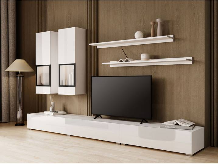 Mur tv-hifi BABEL 5 portes blanc/blanc laqué