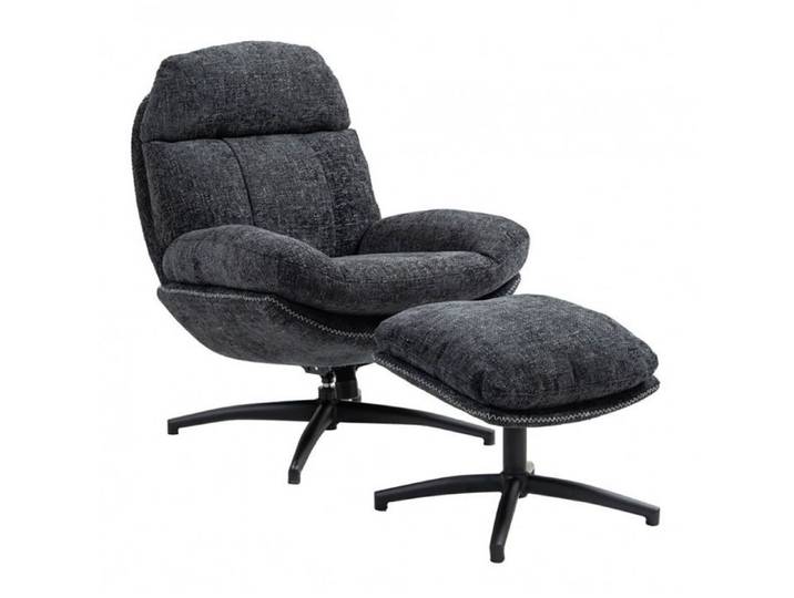 LOAM - Fauteuil Pivotant Inclinaison Réglable avec Repose Pieds Tissu Gris