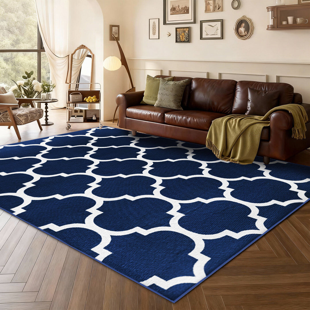 East Urban Home Abstract Machine Printed Shag Area Rug AVA NAVY Rectangle 160 x 230 cm