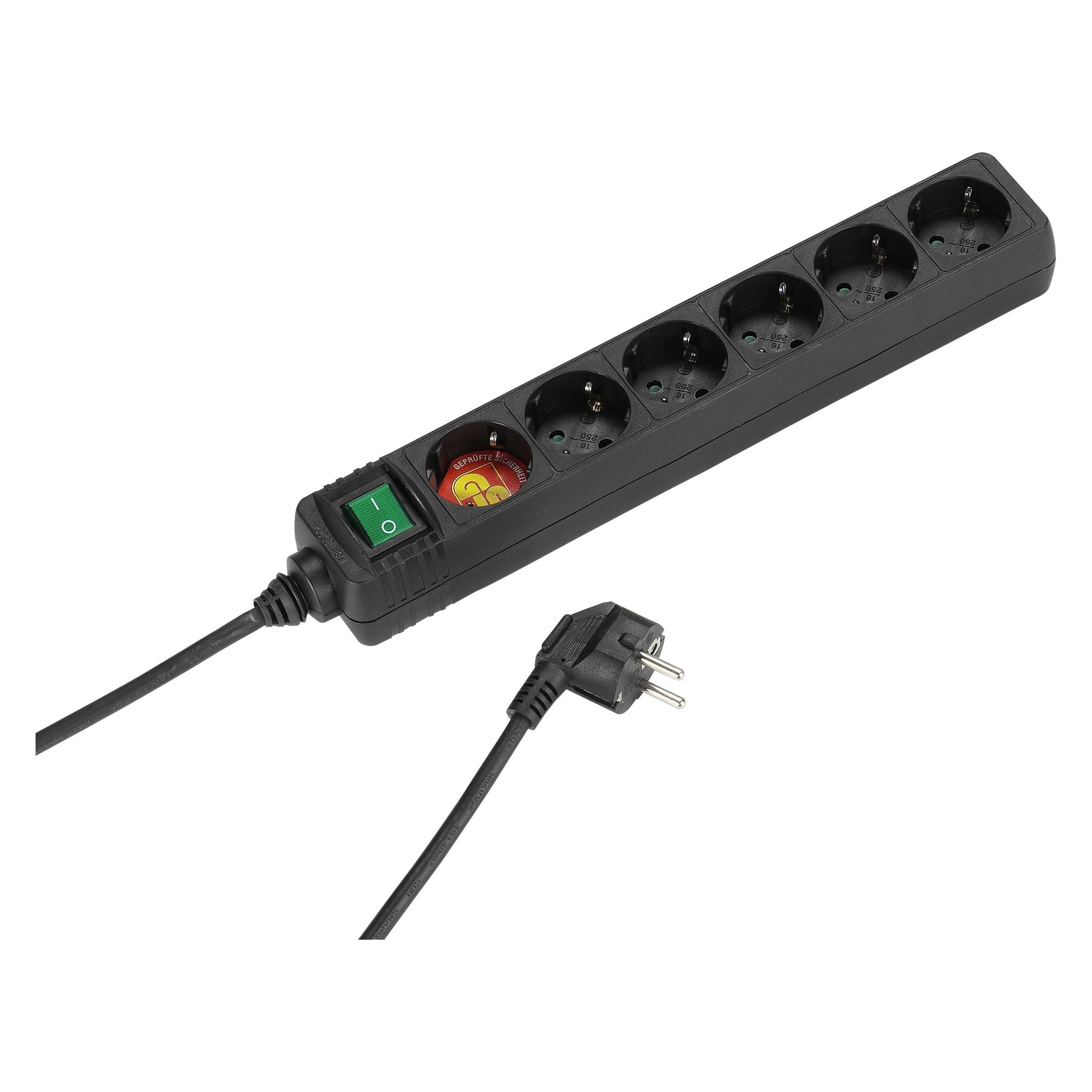 Vivanco 6fach Steckdosenl.schaltbar KiSi,schwarz, 1,4m,1,5qmm (6x, 1.40 m) (EBLS 6S)