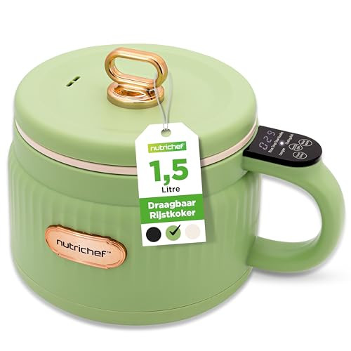 NutriChef Draagbare Elektrische Rijstkoker & Lunchmaker, 1,6 QT, Groen