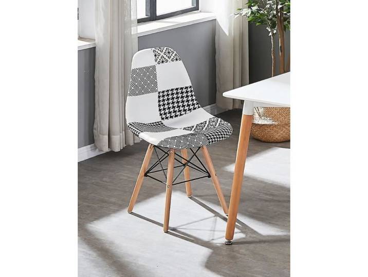Chaise Scandinave - LIFE INTERIORS - Patchwork Noir & Blanc - Pieds Métal