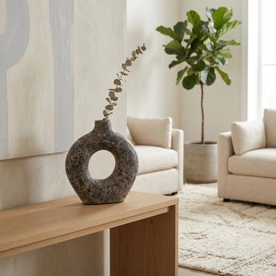 Sagebrook Home Antiqued Ring Terracotta Vase for Modern Cozy Bedroom, Black & Brown