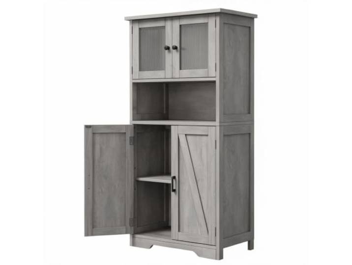 Koioplie Standschrank 4-türig Schmal Aufbewahrung 60x30x128cm grau Vintage Design, Stabile Konstruktion, Einfache Montage, Viel Stauraum, Platzsparend, Langlebig