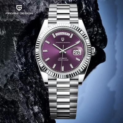 Uplift Essentials Automatic Day Date Mechanical Watch Luxury NH36A Movement Sapphire Timepiece purple
