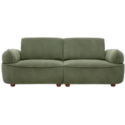 3-Sitzer-Elektrosofa aus grün-khakiem Cordvelours und dunklem Holz OTIS