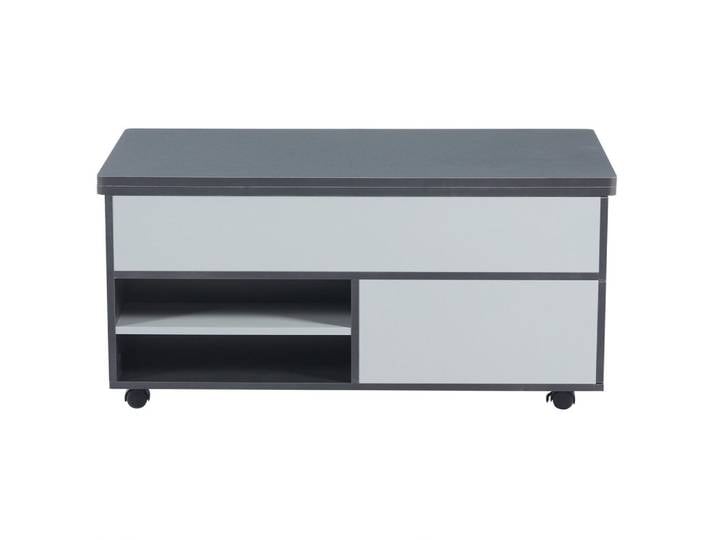 Okwish Couchtisch 100/98/65 cm grau-weiß aus Spanplatte mit höhenverstellbarer Tischplatte, Grau, 98x65x100 cm, Wohnzimmer, Wohnzimmertische, Couchtische