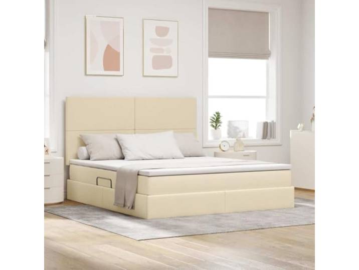 Stauraumbett mit LED Beleuchtung und Matratze Schlafzimmer Metallrahmen Bett mit Stauraum und LED Creme 180x200 cm Polyester mit Matratze Hydraulik RGB Licht Metall Rahmen