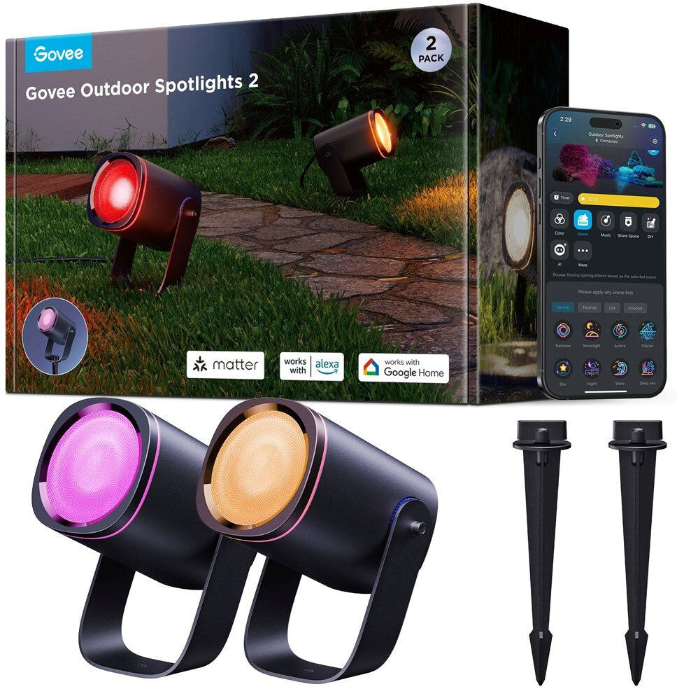 Govee Outdoor Spotlights med 2 stk. - Montering: Væg / Jorden - Sort